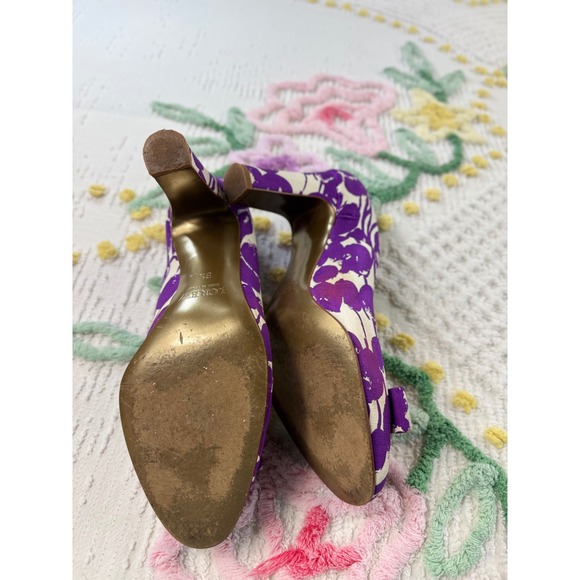 J. Crew Purple Floral Print Heels with Orange Bow Made in Italy Women's Size 8.5 - Picture 6 of 7